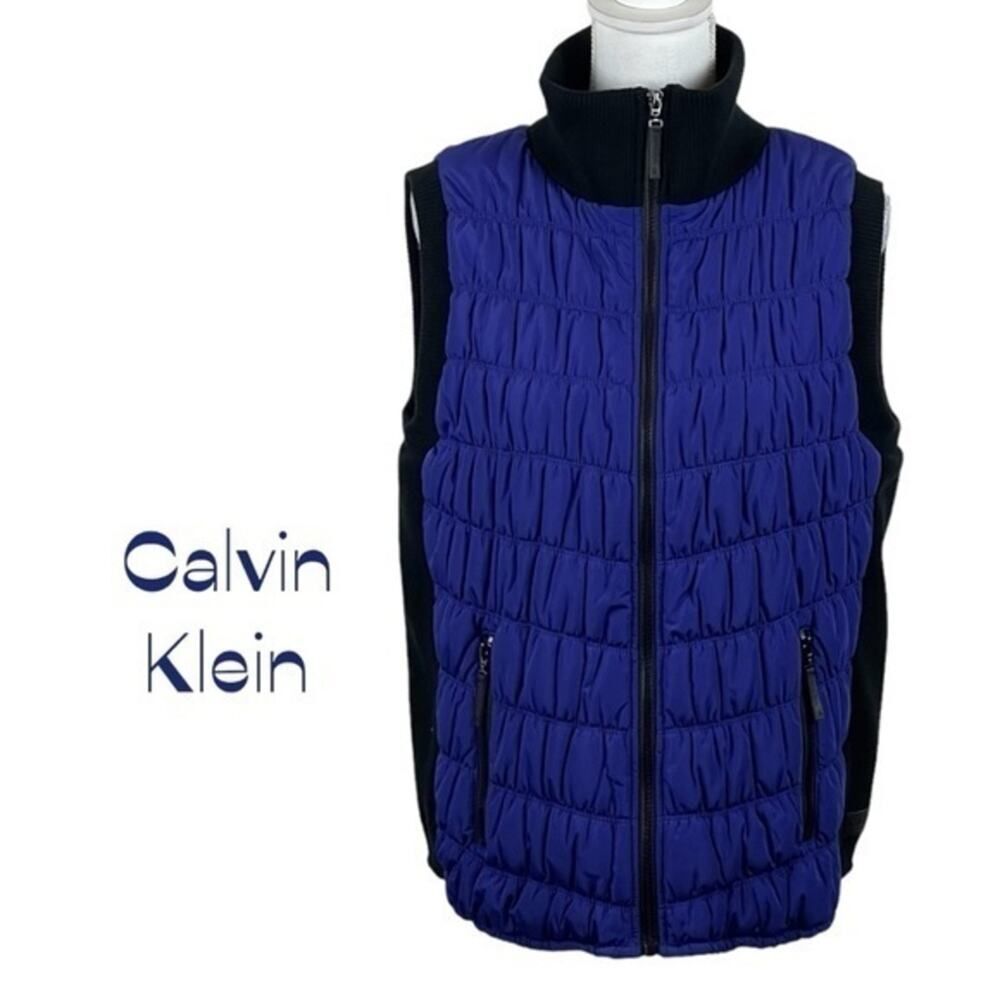 Calvin Klein Blue & Black Quilted Zippered Vest NWT Size L GorpCore Athleisure